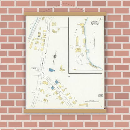 Old map wall art mockup — magnetic wood frame on brick wall — Sanborn Fire Insurance Map from Webster, Worcester County, Massachusetts (1911), Sheet #0004