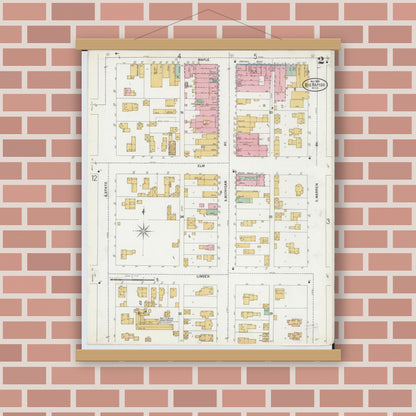 Old map wall art mockup — magnetic wood frame on brick wall — Sanborn Fire Insurance Map from Big Rapids, Mecosta County, Michigan (1899), Sheet #0002
