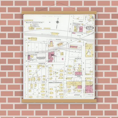 Old map wall art mockup — magnetic wood frame on brick wall — Sanborn Fire Insurance Map from Charleston, Coles County, Illinois (1919), Sheet #0003