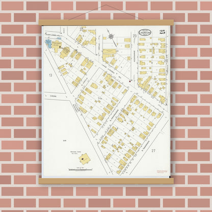 Old map wall art mockup — magnetic wood frame on brick wall — Sanborn Fire Insurance Map from Laurium, Houghton County, Michigan (1917), Sheet #0025