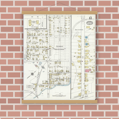 Old map wall art mockup — magnetic wood frame on brick wall — Sanborn Fire Insurance Map from Taylor, Lackawanna County, Pennsylvania (1921), Sheet #0011