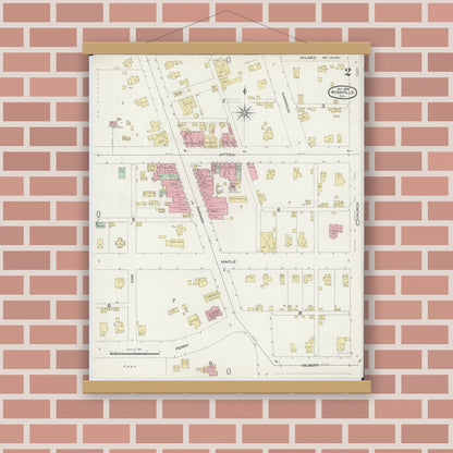 Old map wall art mockup — magnetic wood frame on brick wall — Sanborn Fire Insurance Map from Rossville, Vermilion County, Illinois (1898), Sheet #0002
