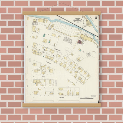 Old map wall art mockup — magnetic wood frame on brick wall — Sanborn Fire Insurance Map from Apalachicola, Franklin County, Florida (1897), Sheet #0002
