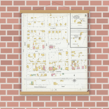Old map wall art mockup — magnetic wood frame on brick wall — Sanborn Fire Insurance Map from O'Fallon, Saint Clair County, Illinois (1899), Sheet #0003