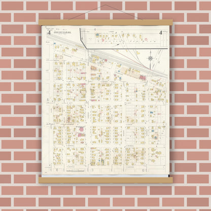 Old map wall art mockup — magnetic wood frame on brick wall — Sanborn Fire Insurance Map from Tomah, Monroe County, Wisconsin (1944), Sheet #0004