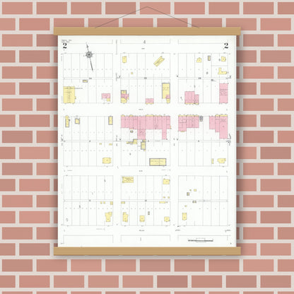 Old map wall art mockup — magnetic wood frame on brick wall — Sanborn Fire Insurance Map from Frisco, Collin County, Texas (1949), Sheet #0002