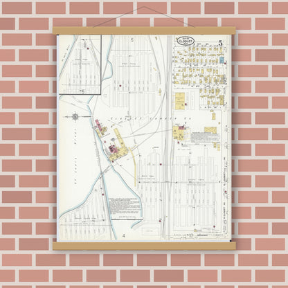 Old map wall art mockup — magnetic wood frame on brick wall — Sanborn Fire Insurance Map from Cloquet, Carlton County, Minnesota (1911), Sheet #0005