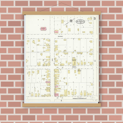 Old map wall art mockup — magnetic wood frame on brick wall — Sanborn Fire Insurance Map from Williamsburg, Clermont County, Ohio (1911), Sheet #0003