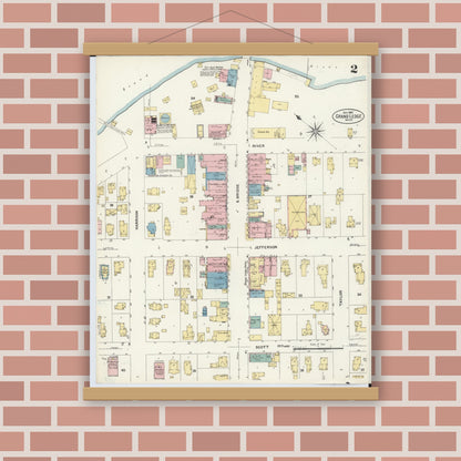 Old map wall art mockup — magnetic wood frame on brick wall — Sanborn Fire Insurance Map from Grand Ledge, Eaton County, Michigan (1907), Sheet #0002