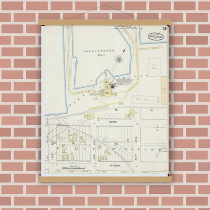 Old map wall art mockup — magnetic wood frame on brick wall — Sanborn Fire Insurance Map from Ashland, Ashland County, Wisconsin (1890), Sheet #0009