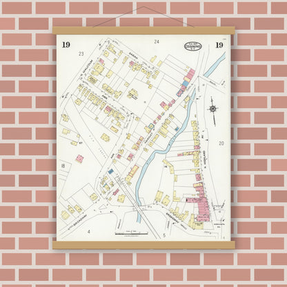 Old map wall art mockup — magnetic wood frame on brick wall — Sanborn Fire Insurance Map from Ossining, Westchester County, New York (1924), Sheet #0019