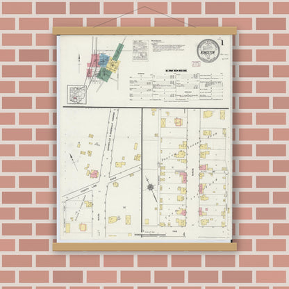 Old map wall art mockup — magnetic wood frame on brick wall — Sanborn Fire Insurance Map from Kingston, Ross County, Ohio (1915) - Complete Map Set