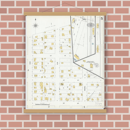 Old map wall art mockup — magnetic wood frame on brick wall — Sanborn Fire Insurance Map from Fairmont, Martin County, Minnesota (1900), Sheet #0005