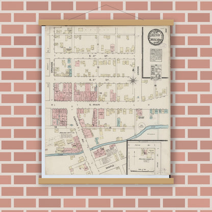 Old map wall art mockup — magnetic wood frame on brick wall — Sanborn Fire Insurance Map from Ashland, Ashland County, Ohio (1884) - Complete Map Set