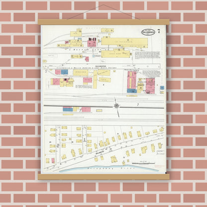 Old map wall art mockup — magnetic wood frame on brick wall — Sanborn Fire Insurance Map from Salamanca, Cattaraugus County, New York (1918), Sheet #0007