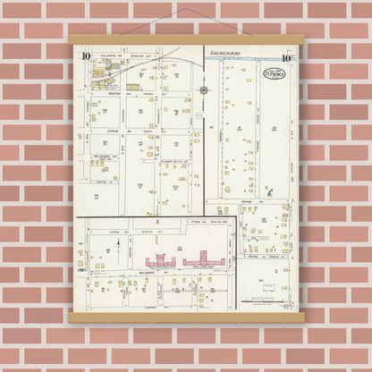 Old map wall art mockup — magnetic wood frame on brick wall — Sanborn Fire Insurance Map from Fort Pierce, St Lucie County, Florida (1924), Sheet #0010