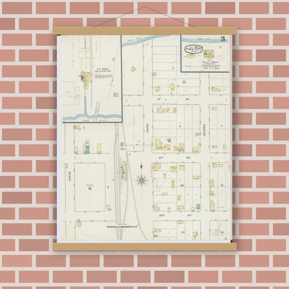 Old map wall art mockup — magnetic wood frame on brick wall — Sanborn Fire Insurance Map from Pine City, Pine County, Minnesota (1894), Sheet #0003