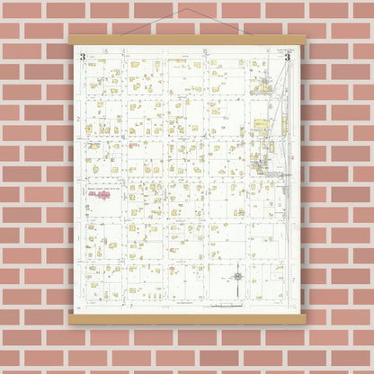 Old map wall art mockup — magnetic wood frame on brick wall — Sanborn Fire Insurance Map from Bastrop, Bastrop County, Texas (1934), Sheet #0003
