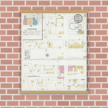 Old map wall art mockup — magnetic wood frame on brick wall — Sanborn Fire Insurance Map from Forney, Kaufman County, Texas (1896), Sheet #0001