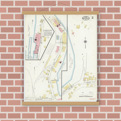 Old map wall art mockup — magnetic wood frame on brick wall — Sanborn Fire Insurance Map from Whitehall, Washington County, New York (1915), Sheet #0002