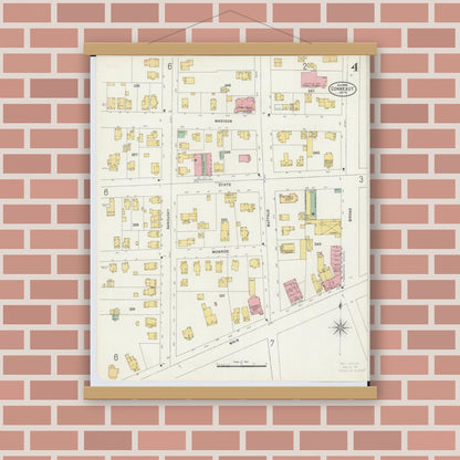 Old map wall art mockup — magnetic wood frame on brick wall — Sanborn Fire Insurance Map from Conneaut, Ashtabula County, Ohio (1898), Sheet #0004