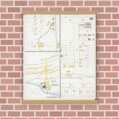 Old map wall art mockup — magnetic wood frame on brick wall — Sanborn Fire Insurance Map from Escanaba, Delta County, Michigan (1899), Sheet #0025