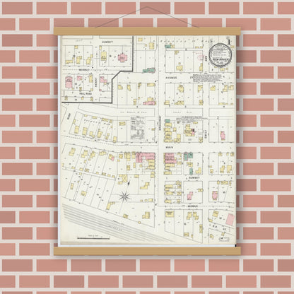 Old map wall art mockup — magnetic wood frame on brick wall — Sanborn Fire Insurance Map from New Haven, Allen County, Indiana (1895) - Complete Map Set