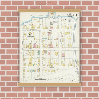 Old map wall art mockup — magnetic wood frame on brick wall — Sanborn Fire Insurance Map from Corpus Christi, Nueces County, Texas (1906), Sheet #0004