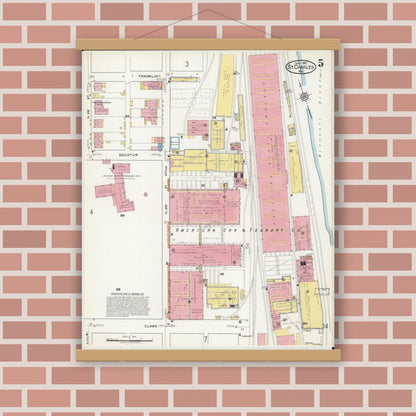 Old map wall art mockup — magnetic wood frame on brick wall — Sanborn Fire Insurance Map from Saint Charles, Saint Charles County, Missouri (1917), Sheet #0005