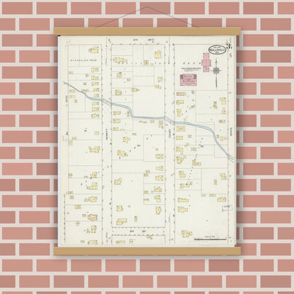 Old map wall art mockup — magnetic wood frame on brick wall — Sanborn Fire Insurance Map from Neillsville, Clark County, Wisconsin (1914), Sheet #0003