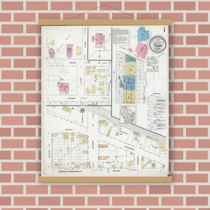 Old map wall art mockup — magnetic wood frame on brick wall — Sanborn Fire Insurance Map from Tomah, Monroe County, Wisconsin (1912) - Complete Map Set