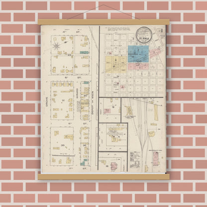 Old map wall art mockup — magnetic wood frame on brick wall — Sanborn Fire Insurance Map from De Kalb, De Kalb County, Illinois (1885) - Complete Map Set