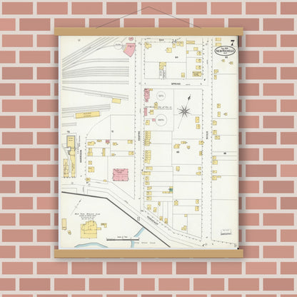 Old map wall art mockup — magnetic wood frame on brick wall — Sanborn Fire Insurance Map from New Rochelle, Westchester County, New York (1903), Sheet #0007
