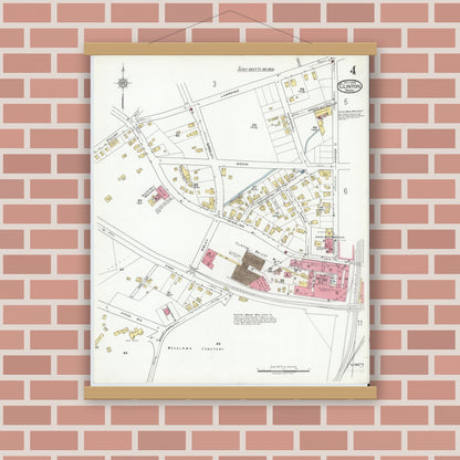 Old map wall art mockup — magnetic wood frame on brick wall — Sanborn Fire Insurance Map from Clinton, Worcester County, Massachusetts (1919), Sheet #0004