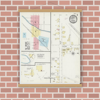 Old map wall art mockup — magnetic wood frame on brick wall — Sanborn Fire Insurance Map from Luray, Page County, Virginia (1891) - Complete Map Set
