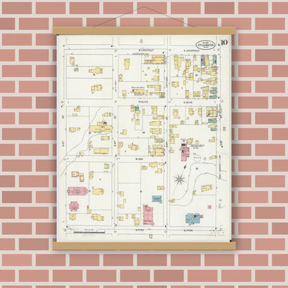 Old map wall art mockup — magnetic wood frame on brick wall — Sanborn Fire Insurance Map from Stillwater, Washington County, Minnesota (1898), Sheet #0010
