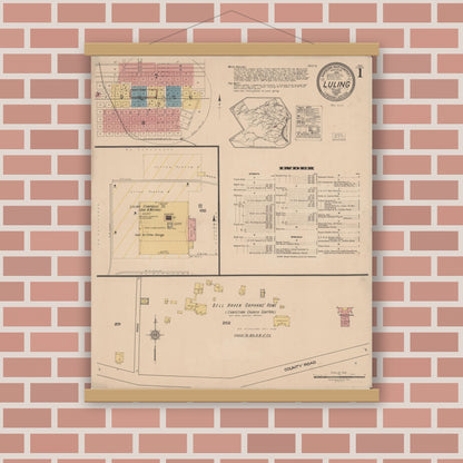 Old map wall art mockup — magnetic wood frame on brick wall — Sanborn Fire Insurance Map from Luling, Caldwell County, Texas (1921) - Complete Map Set