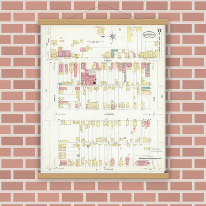 Old map wall art mockup — magnetic wood frame on brick wall — Sanborn Fire Insurance Map from Lehighton, Carbon County, Pennsylvania (1908), Sheet #0008