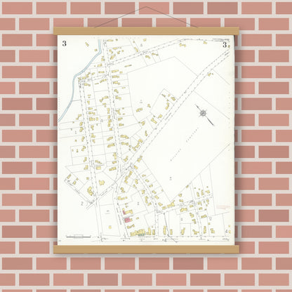 Old map wall art mockup — magnetic wood frame on brick wall — Sanborn Fire Insurance Map from Townsend, Middlesex County, Massachusetts (1936), Sheet #0003