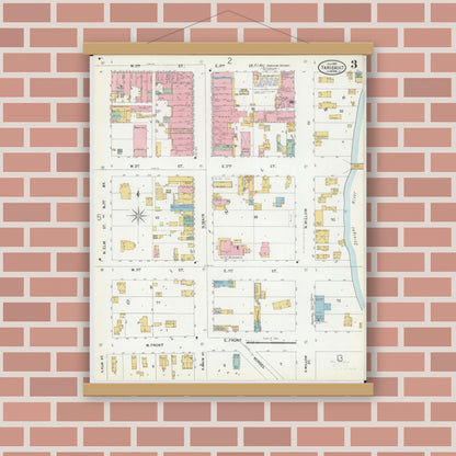 Old map wall art mockup — magnetic wood frame on brick wall — Sanborn Fire Insurance Map from Faribault, Rice County, Minnesota (1899), Sheet #0003