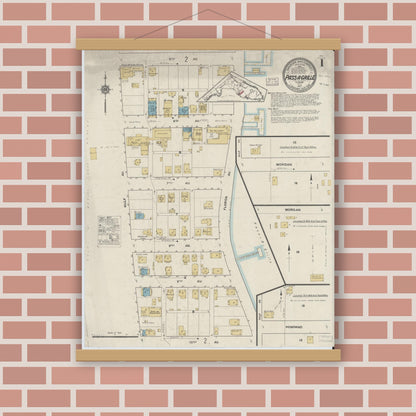 Old map wall art mockup — magnetic wood frame on brick wall — Sanborn Fire Insurance Map from Pass-a-Grille, Pinellas County, Florida (1917), Sheet #0001