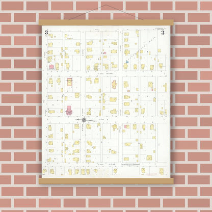 Old map wall art mockup — magnetic wood frame on brick wall — Sanborn Fire Insurance Map from Fairmount, Vermilion County, Illinois (1933), Sheet #0003