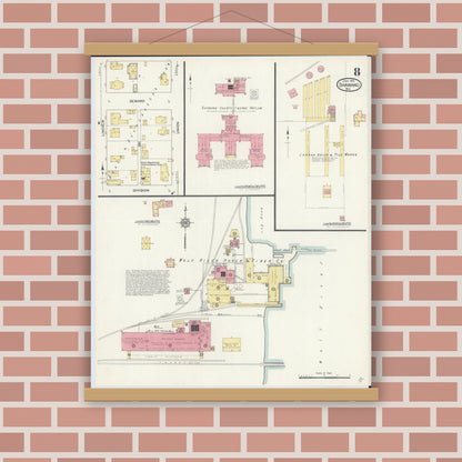 Old map wall art mockup — magnetic wood frame on brick wall — Sanborn Fire Insurance Map from Shawano, Shawano County, Wisconsin (1913), Sheet #0008