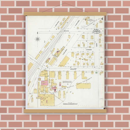 Old map wall art mockup — magnetic wood frame on brick wall — Sanborn Fire Insurance Map from Dowagiac, Cass County, Michigan (1899), Sheet #0004