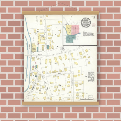 Old map wall art mockup — magnetic wood frame on brick wall — Sanborn Fire Insurance Map from Sutter Creek, Amador County, California (1895) - Complete Map Set