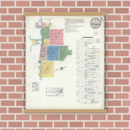 Old map wall art mockup — magnetic wood frame on brick wall — Sanborn Fire Insurance Map from Washington, Beaufort County, North Carolina (1916) - Complete Map Set