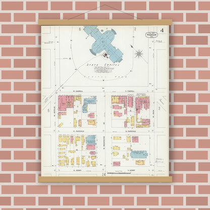 Old map wall art mockup — magnetic wood frame on brick wall — Sanborn Fire Insurance Map from Madison, Dane County, Wisconsin (1902), Sheet #0004