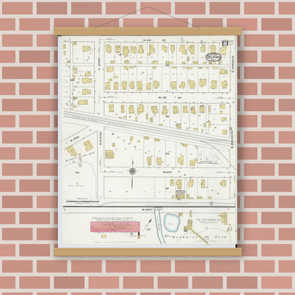 Old map wall art mockup — magnetic wood frame on brick wall — Sanborn Fire Insurance Map from Delphos, Van Wert And Allen Counties, Ohio (1921), Sheet #0013