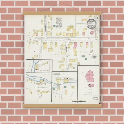 Old map wall art mockup — magnetic wood frame on brick wall — Sanborn Fire Insurance Map from Ashburnham, Worcester County, Massachusetts (1895), Sheet #0001