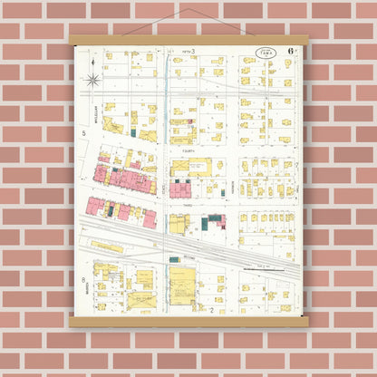 Old map wall art mockup — magnetic wood frame on brick wall — Sanborn Fire Insurance Map from Tama, Tama County, Iowa (1906), Sheet #0006